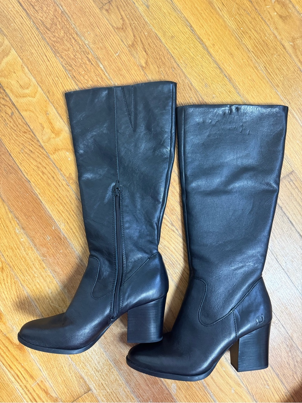 Born Black Leather Mid-Calf Block Heel Boots - Picture 2 of 11